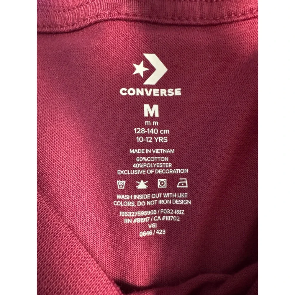 Converse Girls 2-Piece Set Long Sleeve Graphic Tee and Scrunchie Burgundy Size M